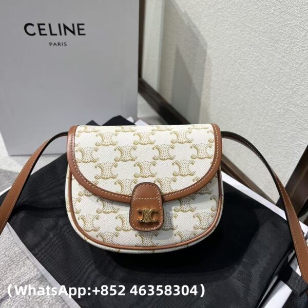AAA+ CELINE Mini Besace IN Triomphe Canvas and calfskin Replica | 1:1 Copy with In-Hand Pics