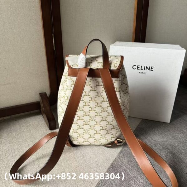 AAA+ CELINE MEDIUM BACKPACK FOLCO in Triomphe Canvas and calfskin Replica | 1:1 Copy with In-Hand Pics