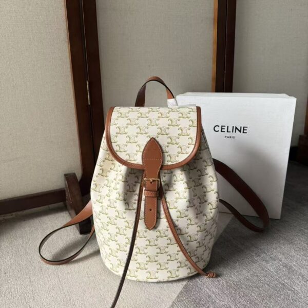 AAA+ CELINE MEDIUM BACKPACK FOLCO in Triomphe Canvas and calfskin Replica | 1:1 Copy with In-Hand Pics