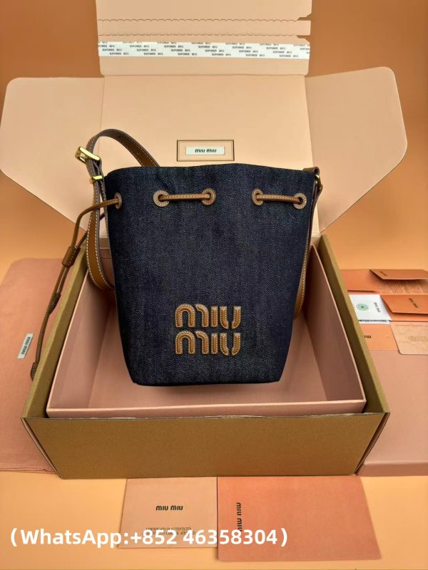 Miu Miu Denim And Leather Bucket Bag Replica Bags