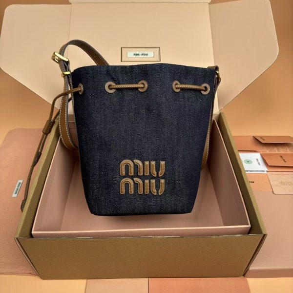 Miu Miu Denim And Leather Bucket Bag Replica Bags