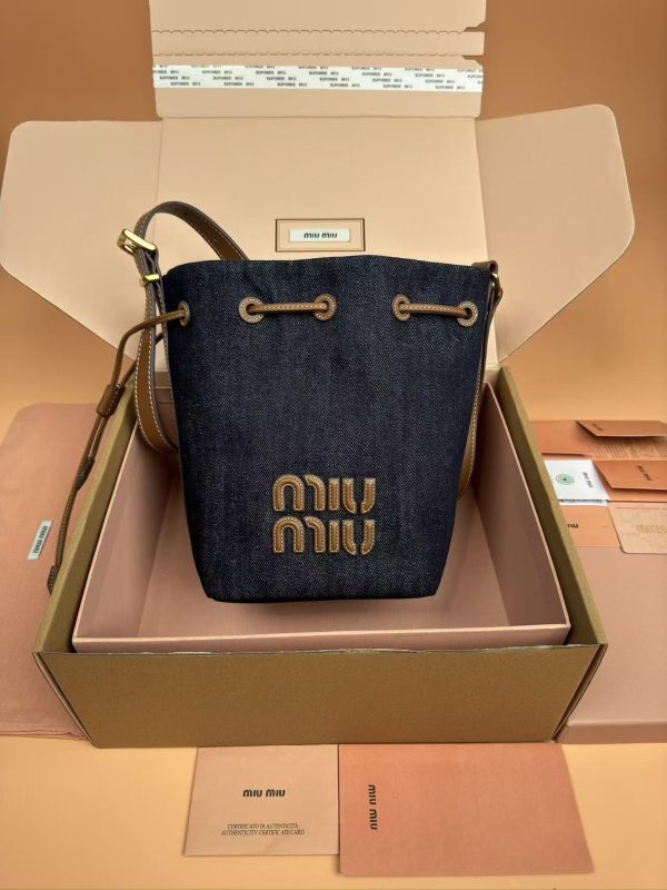 Miu Miu Denim And Leather Bucket Bag Replica Bags
