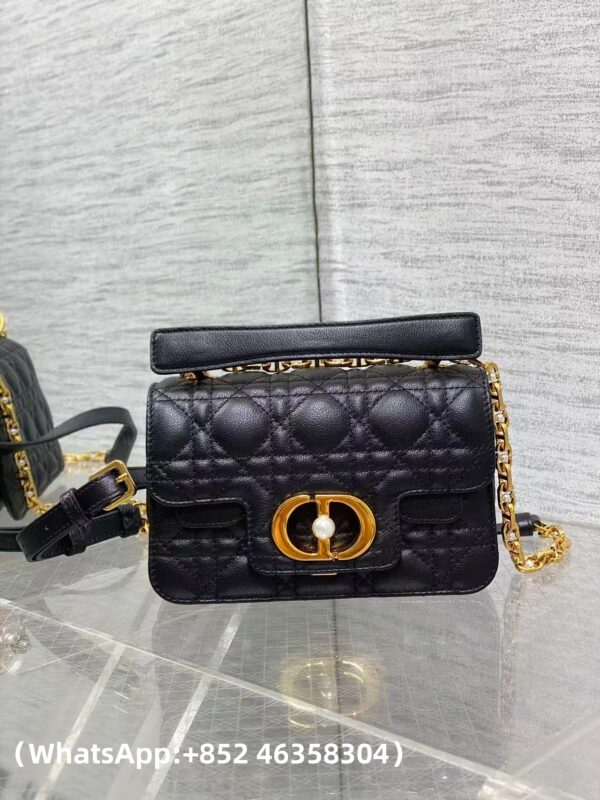 AAA+ Dior Mini Dior Jolie Top Handle Bag Black Cannage Calfskin Replica | 1:1 Copy with In-Hand Pics