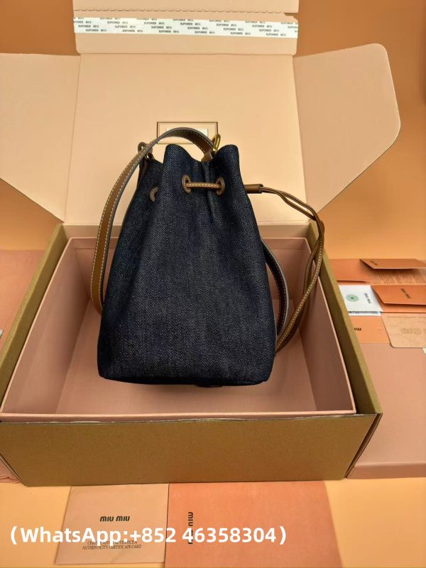Miu Miu Denim And Leather Bucket Bag Replica Bags