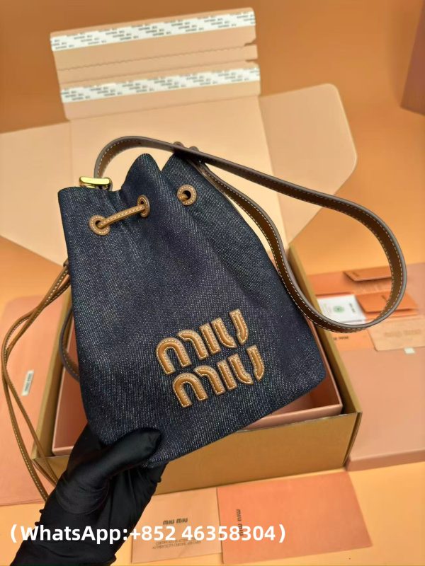 Miu Miu Denim And Leather Bucket Bag Replica Bags