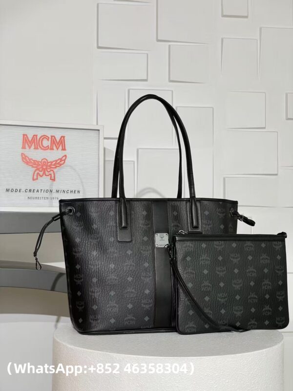 AAA+ MCM Reversible Liz Shopper in Visetos, Black Replica | 1:1 Copy with In-Hand Pics