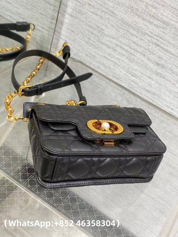 AAA+ Dior Mini Dior Jolie Top Handle Bag Black Cannage Calfskin Replica | 1:1 Copy with In-Hand Pics