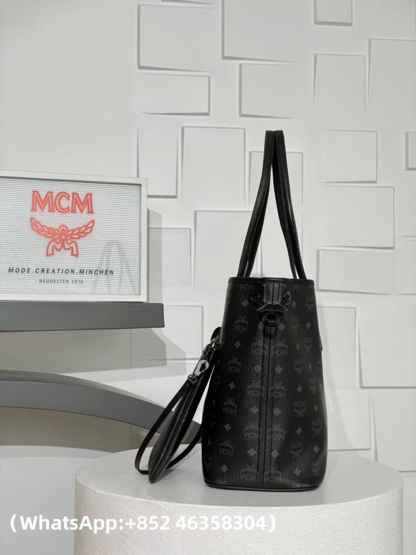 AAA+ MCM Reversible Liz Shopper in Visetos, Black Replica | 1:1 Copy with In-Hand Pics