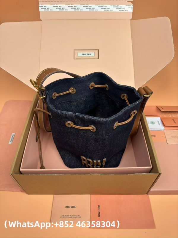 Miu Miu Denim And Leather Bucket Bag Replica Bags