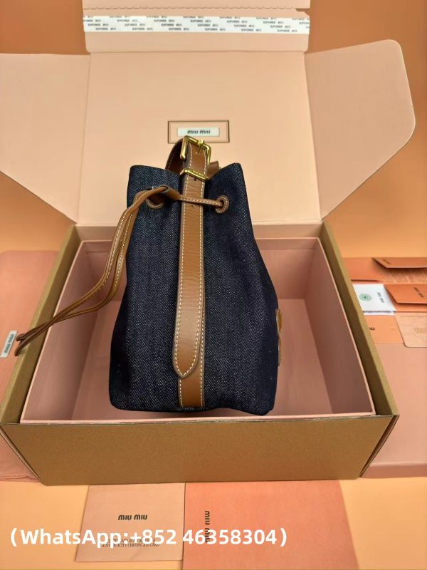 Miu Miu Denim And Leather Bucket Bag Replica Bags