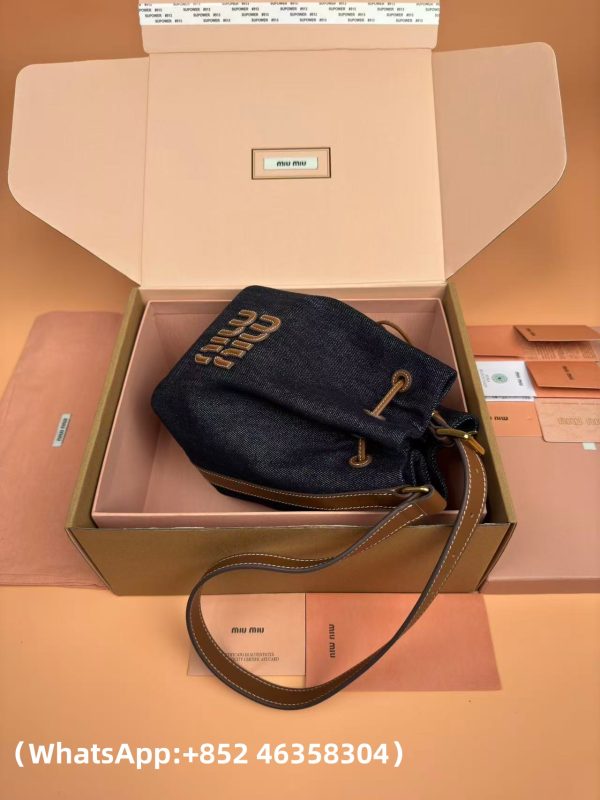 Miu Miu Denim And Leather Bucket Bag Replica Bags