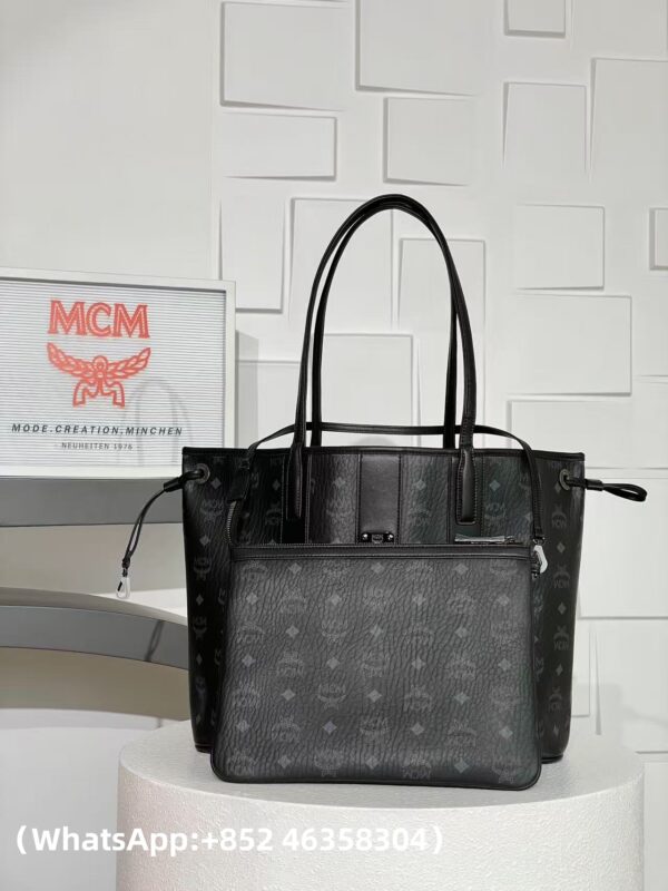 AAA+ MCM Reversible Liz Shopper in Visetos, Black Replica | 1:1 Copy with In-Hand Pics