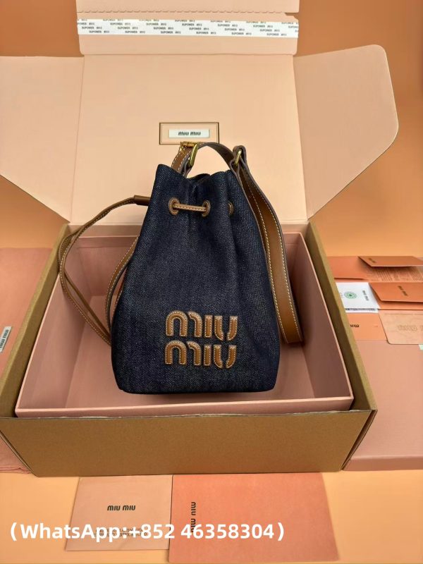 Miu Miu Denim And Leather Bucket Bag Replica Bags