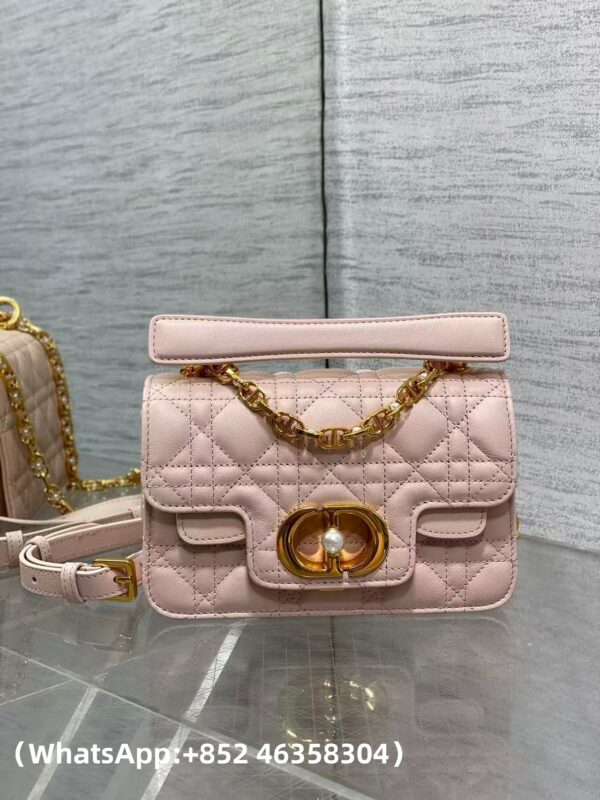 AAA+ Dior Mini Dior Jolie Top Handle Bag Powder Pink Cannage Calfskin Replica | 1:1 Copy with In-Hand Pics