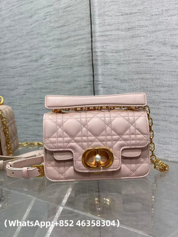 AAA+ Dior Mini Dior Jolie Top Handle Bag Powder Pink Cannage Calfskin Replica | 1:1 Copy with In-Hand Pics
