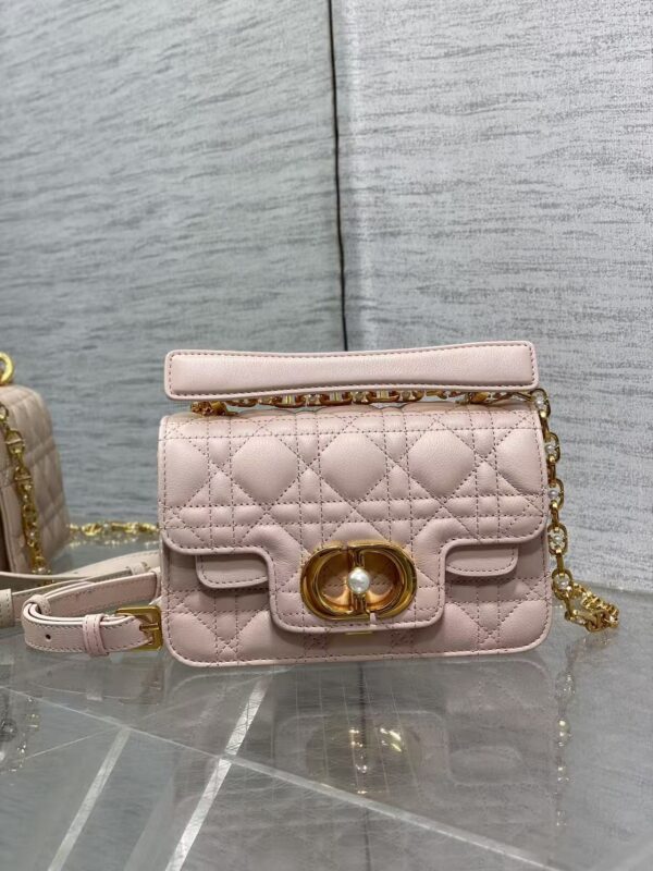 AAA+ Dior Mini Dior Jolie Top Handle Bag Powder Pink Cannage Calfskin Replica | 1:1 Copy with In-Hand Pics