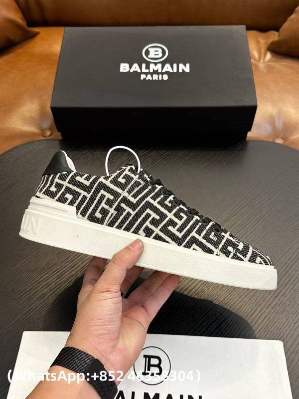 AAA+ BALMAIN Monogram jacquard B-Court sneakers Replica | 1:1 Copy with In-Hand Pics