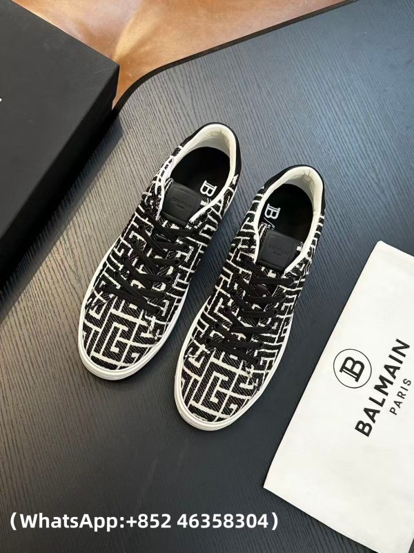 AAA+ BALMAIN Monogram jacquard B-Court sneakers Replica | 1:1 Copy with In-Hand Pics