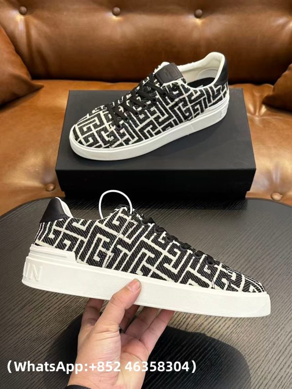 AAA+ BALMAIN Monogram jacquard B-Court sneakers Replica | 1:1 Copy with In-Hand Pics