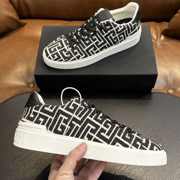 AAA+ BALMAIN Monogram jacquard B-Court sneakers Replica | 1:1 Copy with In-Hand Pics