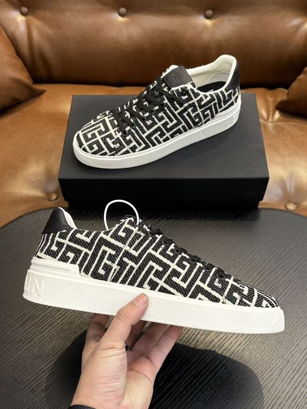 AAA+ BALMAIN Monogram jacquard B-Court sneakers Replica | 1:1 Copy with In-Hand Pics