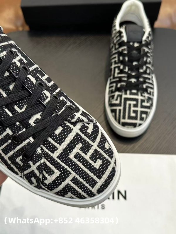 AAA+ BALMAIN Monogram jacquard B-Court sneakers Replica | 1:1 Copy with In-Hand Pics