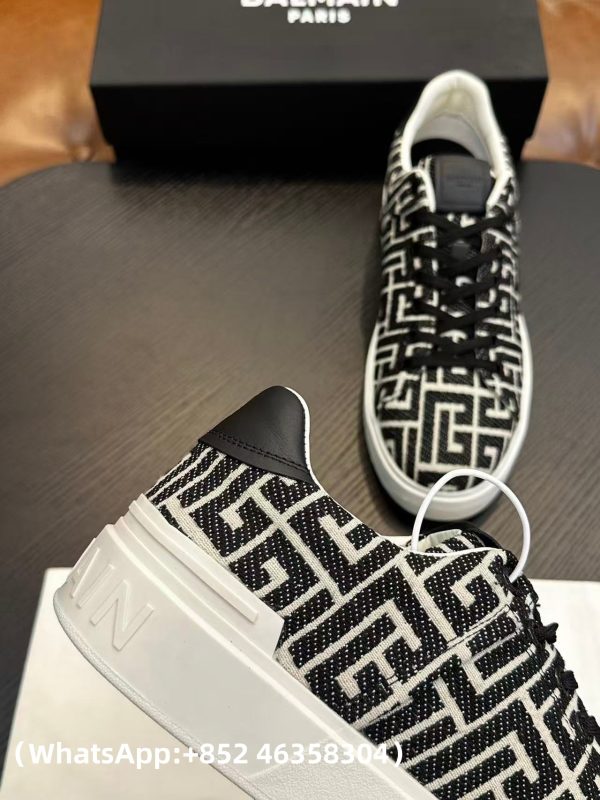 AAA+ BALMAIN Monogram jacquard B-Court sneakers Replica | 1:1 Copy with In-Hand Pics
