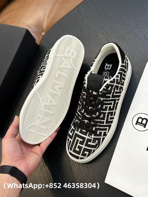 AAA+ BALMAIN Monogram jacquard B-Court sneakers Replica | 1:1 Copy with In-Hand Pics