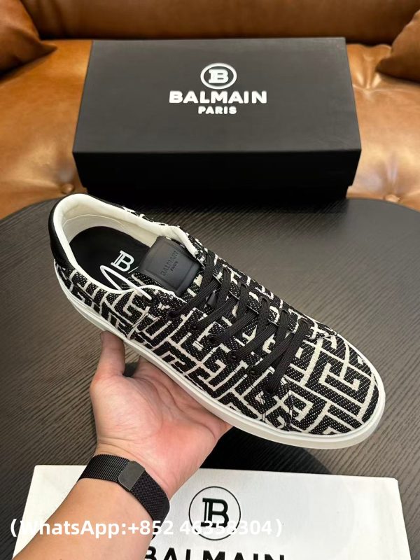 AAA+ BALMAIN Monogram jacquard B-Court sneakers Replica | 1:1 Copy with In-Hand Pics