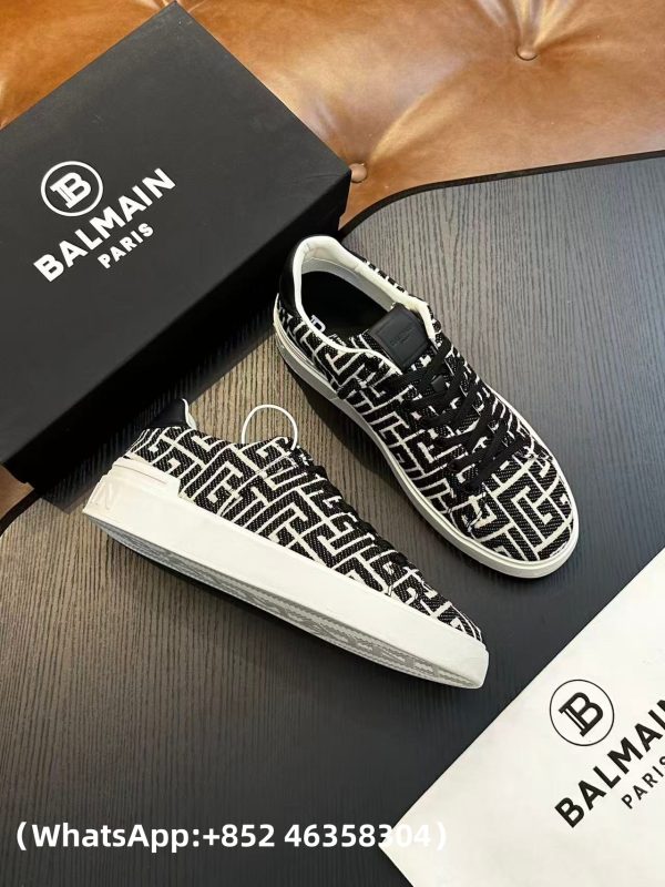 AAA+ BALMAIN Monogram jacquard B-Court sneakers Replica | 1:1 Copy with In-Hand Pics