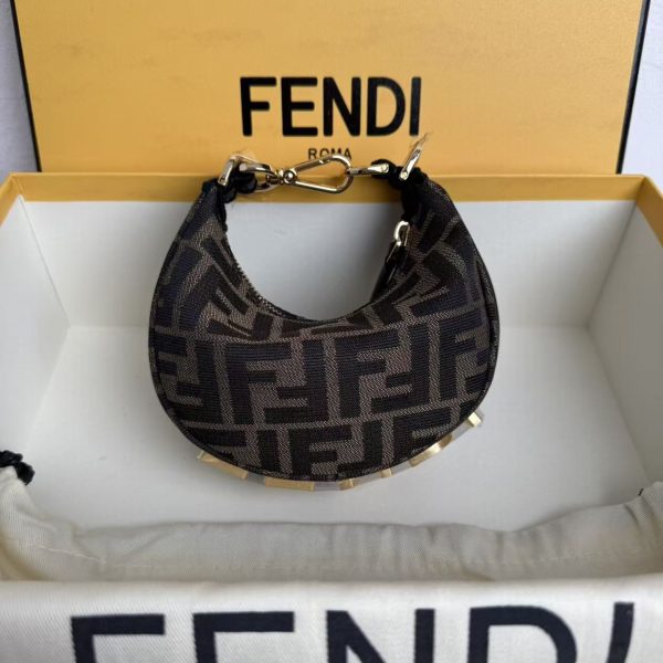 AAA+ Fendi Nano Fendigraphy Brown fabric charm bag Replica | 1:1 Copy with In-Hand Pics