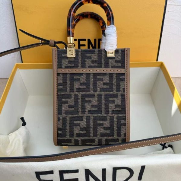 AAA+ Fendi Mini Sunshine Shopper Brown FF fabric mini bag Replica | 1:1 Copy with In-Hand Pics