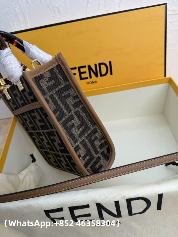 AAA+ Fendi Mini Sunshine Shopper Brown FF fabric mini bag Replica | 1:1 Copy with In-Hand Pics
