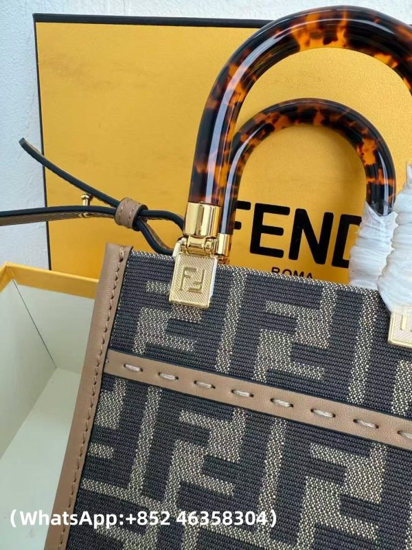 AAA+ Fendi Mini Sunshine Shopper Brown FF fabric mini bag Replica | 1:1 Copy with In-Hand Pics