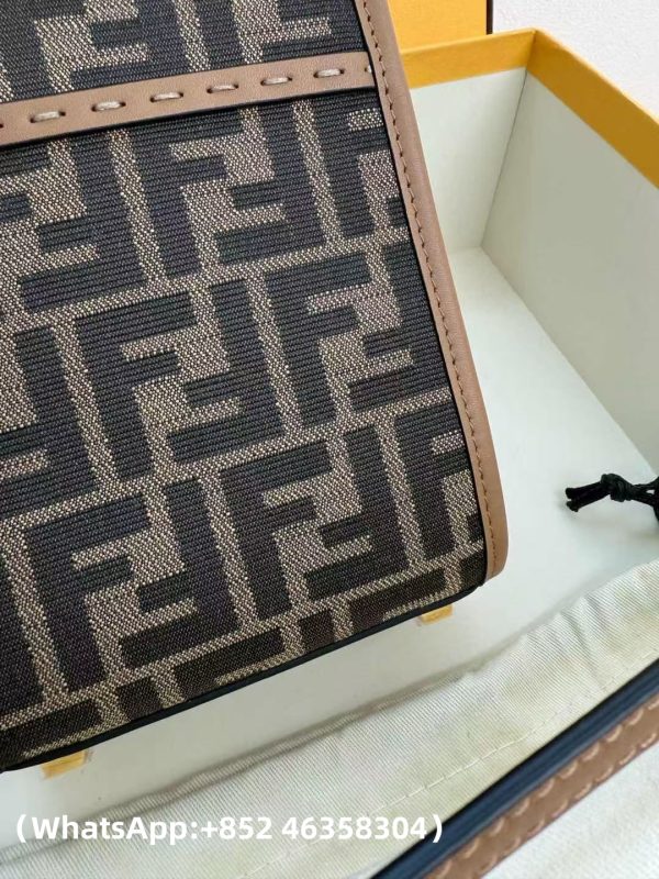 AAA+ Fendi Mini Sunshine Shopper Brown FF fabric mini bag Replica | 1:1 Copy with In-Hand Pics