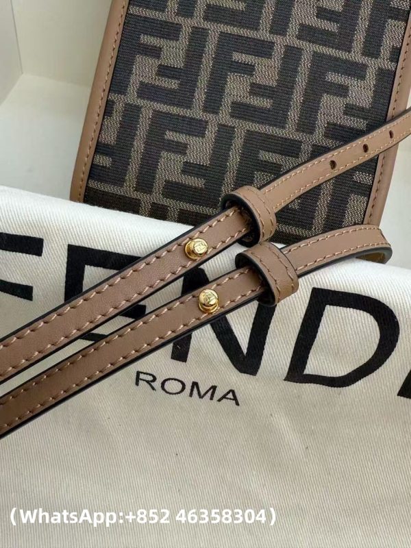 AAA+ Fendi Mini Sunshine Shopper Brown FF fabric mini bag Replica | 1:1 Copy with In-Hand Pics