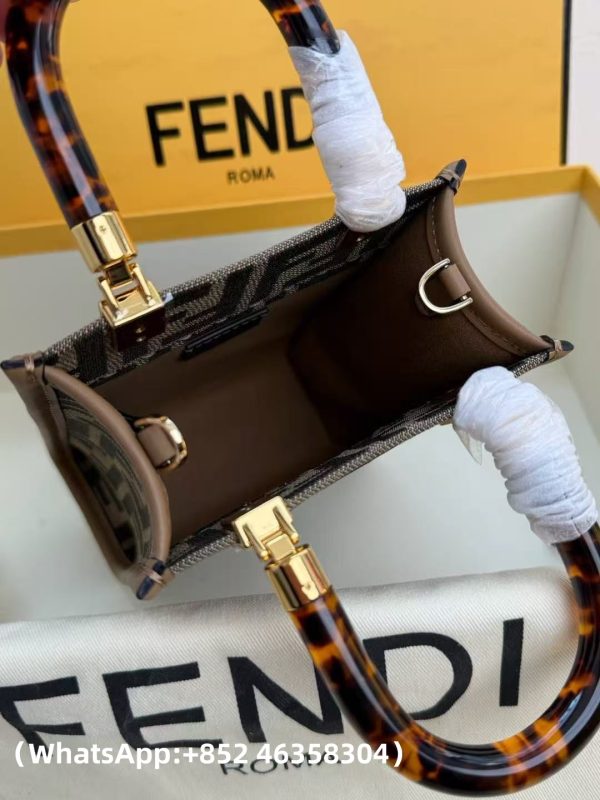 AAA+ Fendi Mini Sunshine Shopper Brown FF fabric mini bag Replica | 1:1 Copy with In-Hand Pics