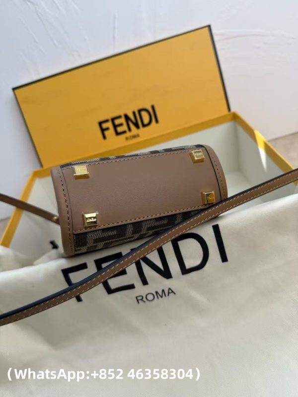 AAA+ Fendi Mini Sunshine Shopper Brown FF fabric mini bag Replica | 1:1 Copy with In-Hand Pics