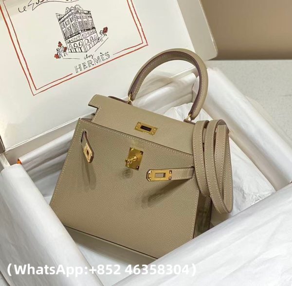 Hermes Mini Kelly 20 Epsom Palm Grain Cowhide Leather Trench Coat Grey Replica Bags