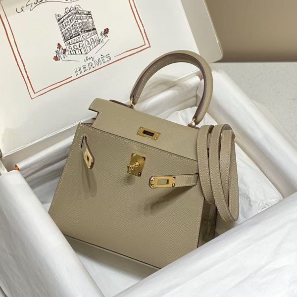 Hermes Mini Kelly 20 Epsom Palm Grain Cowhide Leather Trench Coat Grey Replica Bags