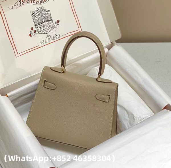 Hermes Mini Kelly 20 Epsom Palm Grain Cowhide Leather Trench Coat Grey Replica Bags