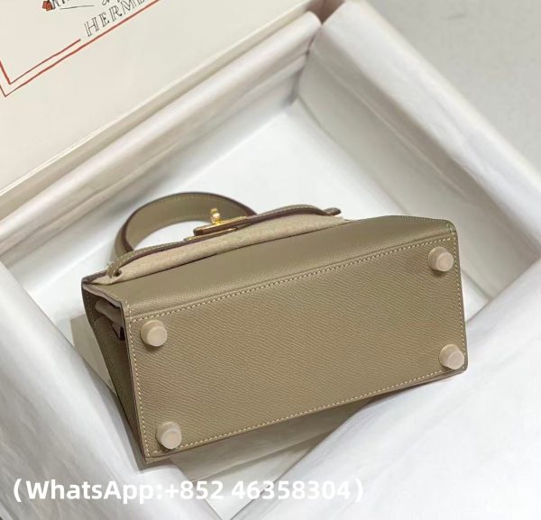 Hermes Mini Kelly 20 Epsom Palm Grain Cowhide Leather Trench Coat Grey Replica Bags