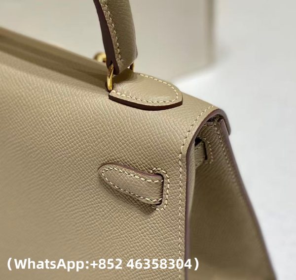 Hermes Mini Kelly 20 Epsom Palm Grain Cowhide Leather Trench Coat Grey Replica Bags