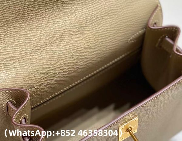 Hermes Mini Kelly 20 Epsom Palm Grain Cowhide Leather Trench Coat Grey Replica Bags