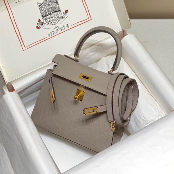 Hermes Kelly Mini Kelly Epsom Leather M8 in Asphalt Grey Replica Bags