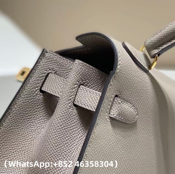 Hermes Kelly Mini Kelly Epsom Leather M8 in Asphalt Grey Replica Bags