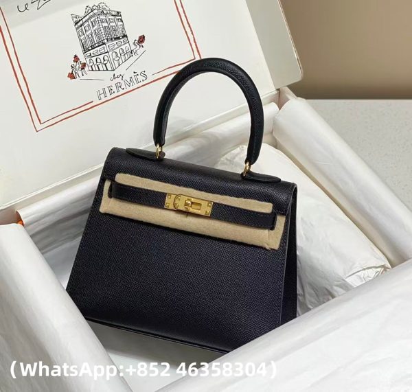 Hermes Mini Kelly Sellier 20 Noir Epsom Gold Replica Bags