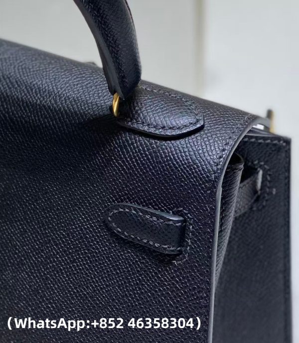 Hermes Mini Kelly Sellier 20 Noir Epsom Gold Replica Bags