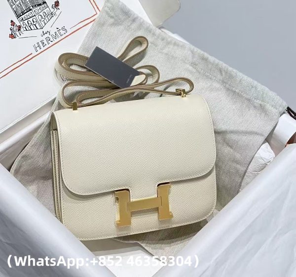 Replica Hermes Milkshake Platinum Buckle Epsom Leather Constance 18