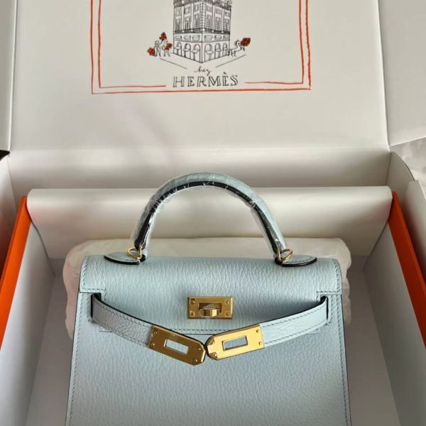 Replica Hermes Epsom Mini Kelly Sellier 20 Bleu Brume
